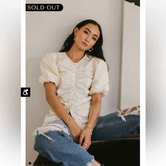 Anthropologie Tops - Anthropologie Bohme Cream Ruched Puff Sleeve  cottage core milkmaid Frankie top